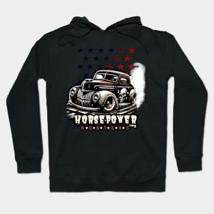 Stars and Horsepower - Vintage Classic American Muscle Car - Hot Rod and Rat Rod Rockabilly Retro Collection Hoodie